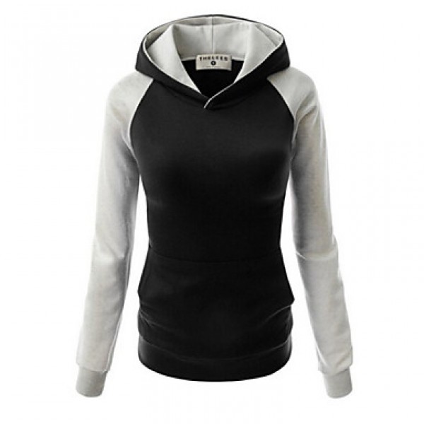 Women's Casual Hooded Color Block Long Sleeve Hood...